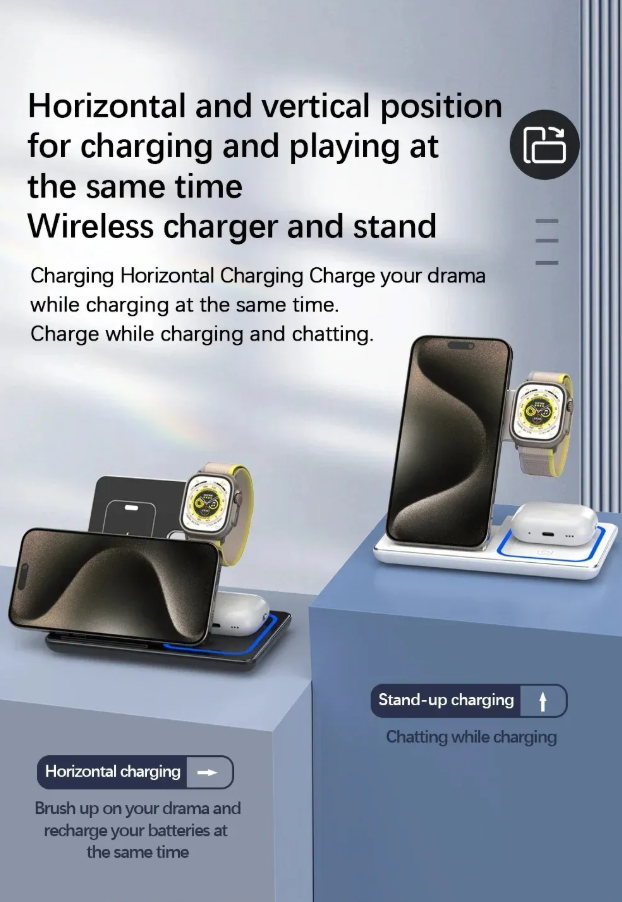 Foldable 3-in-1 Wireless Charging Stand- Fast Charge